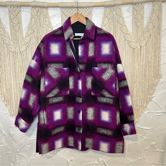 IRO Paris Harwel Plaid Shirt Jacket - Oversized wool blend - Picture 5 of 14